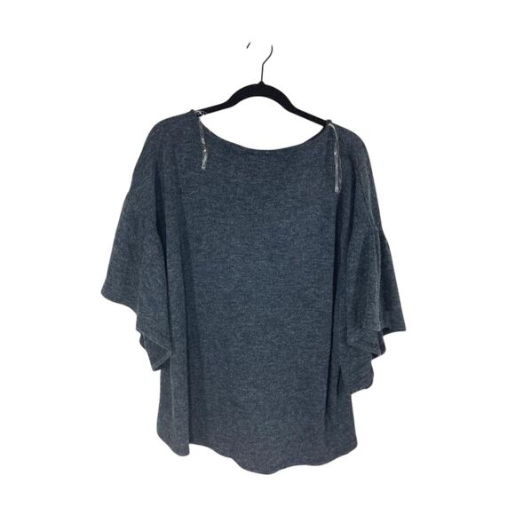 Umgee Tie Front Bell Sleeve Grey Sweater Lagenlook Slouchy Comfy Oversized Top M - Picture 3 of 5